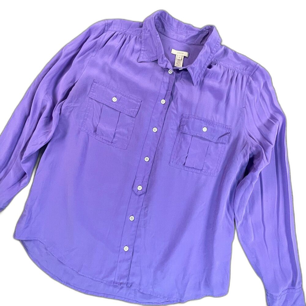 J.Crew Size 12 Purple 100% Silk Button Down Blouse Minimalist Quiet Luxury Layer